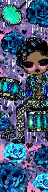 Free teacher bookmark featuring a drum teacher with blue flowers